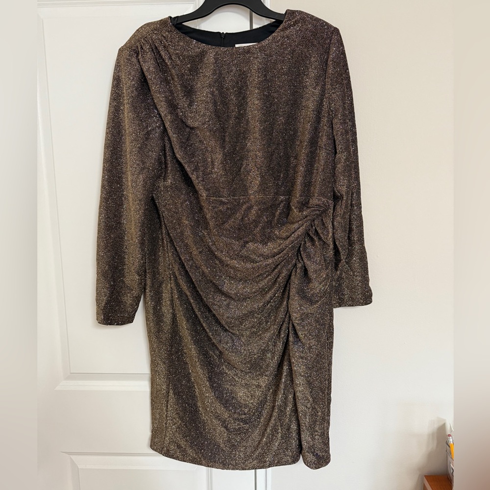 Eliza J Women's Gold Metallic Ruched Sheath Dress Size 18